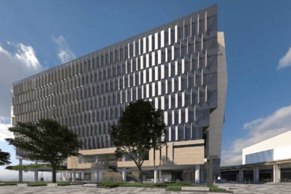 A 3d render of a modern building