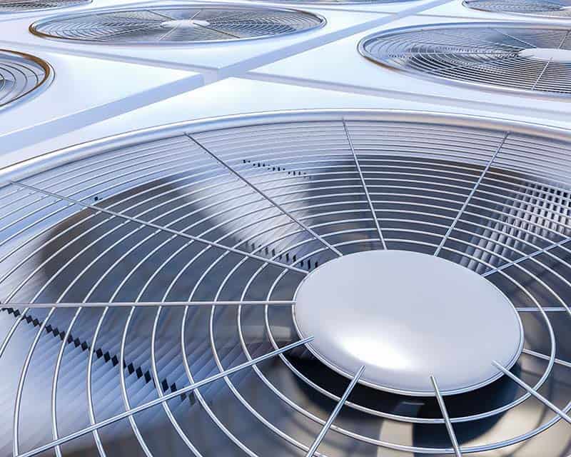 Close up of wall of industrial fans